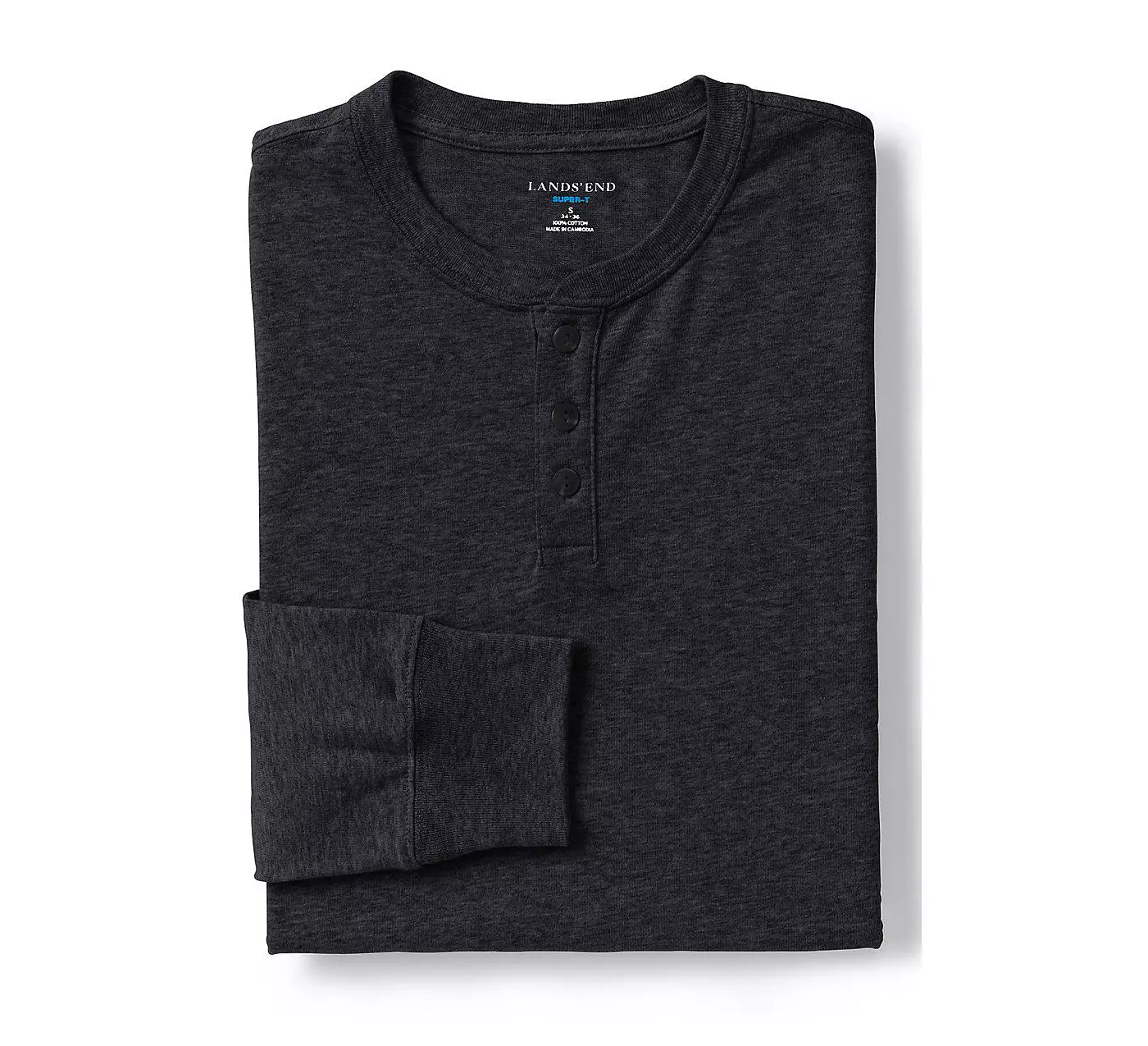 Мужская футболка Lands' End Super-T с длинным рукавом Henley