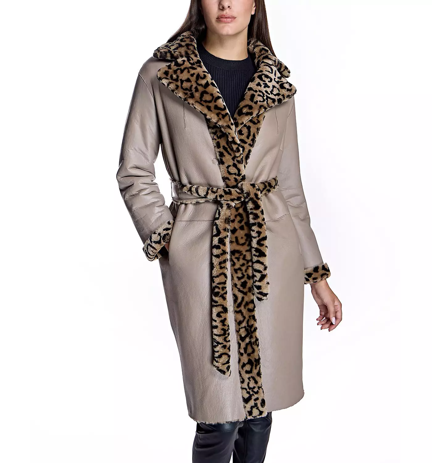 Женское двустороннее пальто-халат из овчины Julia & Stella By Maximilian