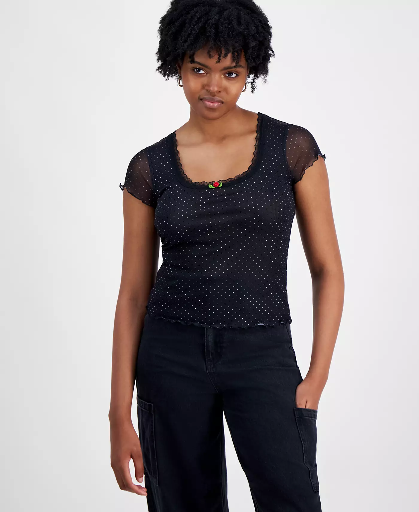 Футболка из сетчатой ткани с кружевной отделкой от Madden Girl Juniors