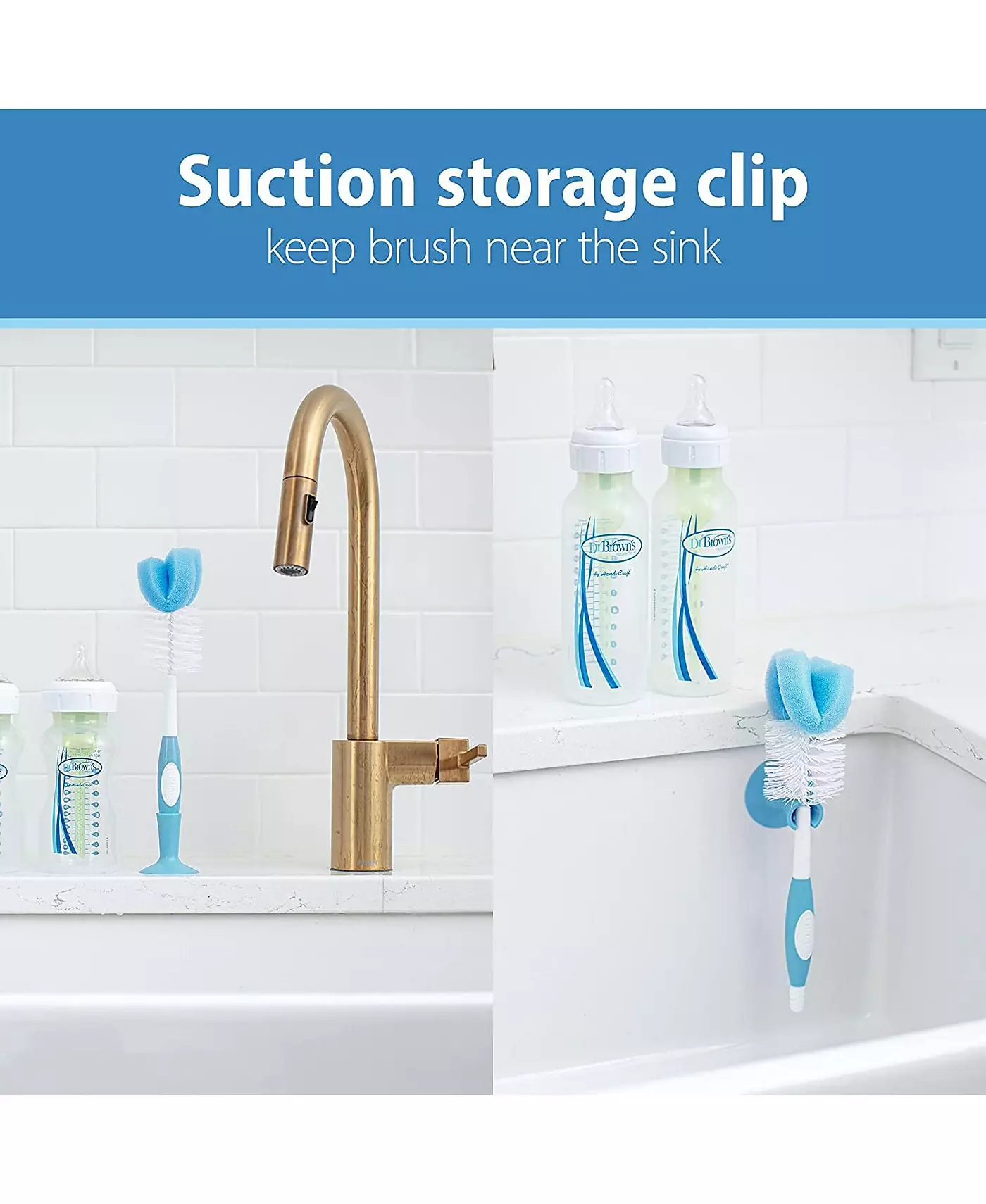 Dr. Browns Baby Мягкая на ощупь щетка для бутылочек и сосок Dr. Brown's Baby и губчатая щетка, синяя, 2 шт. в упаковке