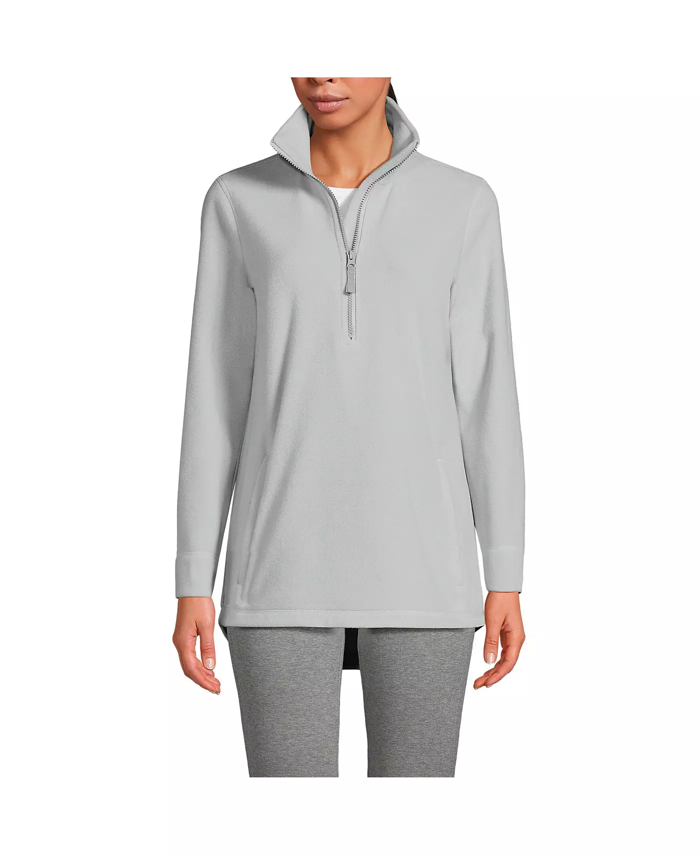 Туника-пуловер из флиса Lands' End Petite Anyweather с застежкой-молнией на четверть оборота