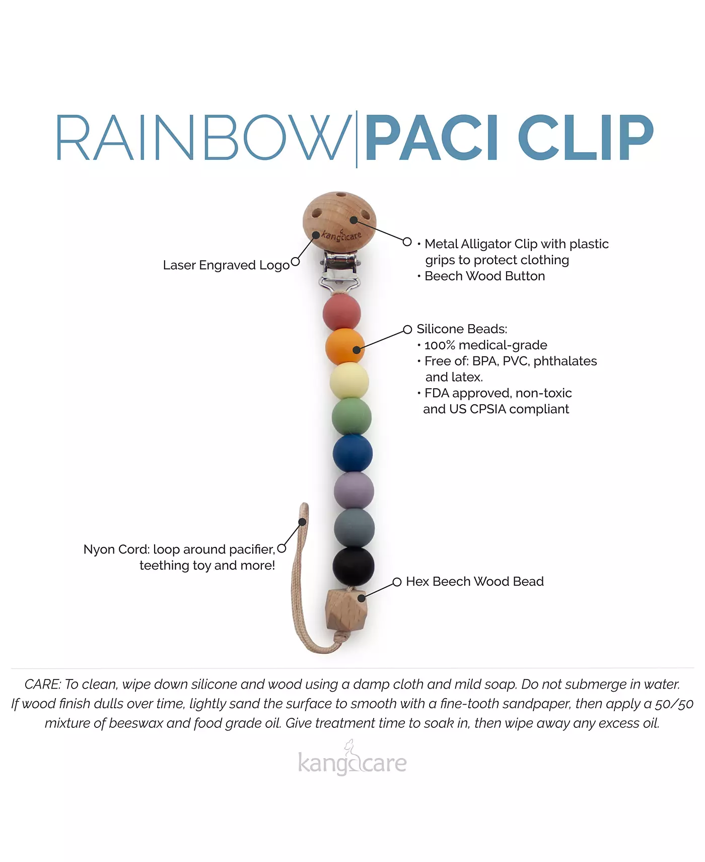 Kanga Care Baby Boys силиконовая и деревянная пустышка-клипса