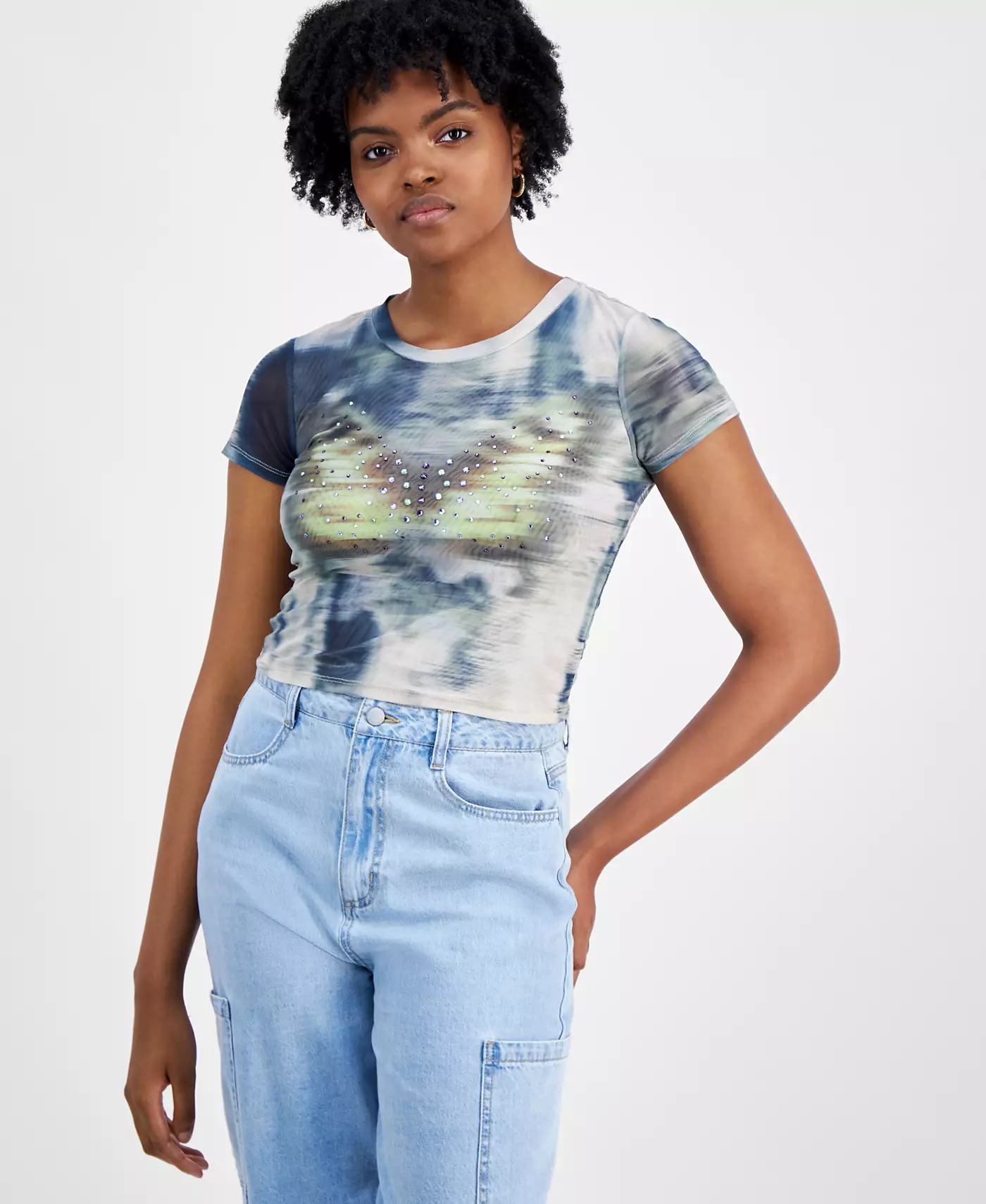 Футболка Madden Girl Juniors с рисунком в виде сетки и украшениями