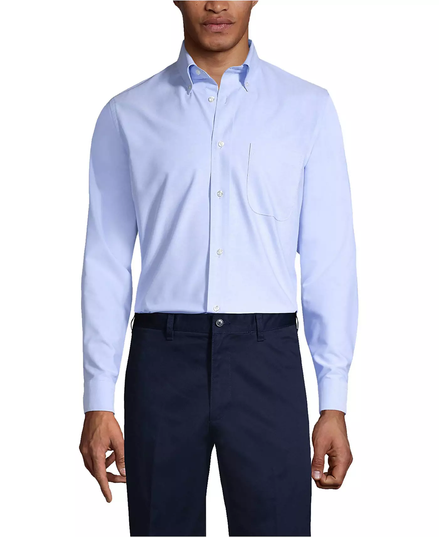 Мужская рубашка-рубашка Lands' End с длинным рукавом из однотонной ткани Oxford