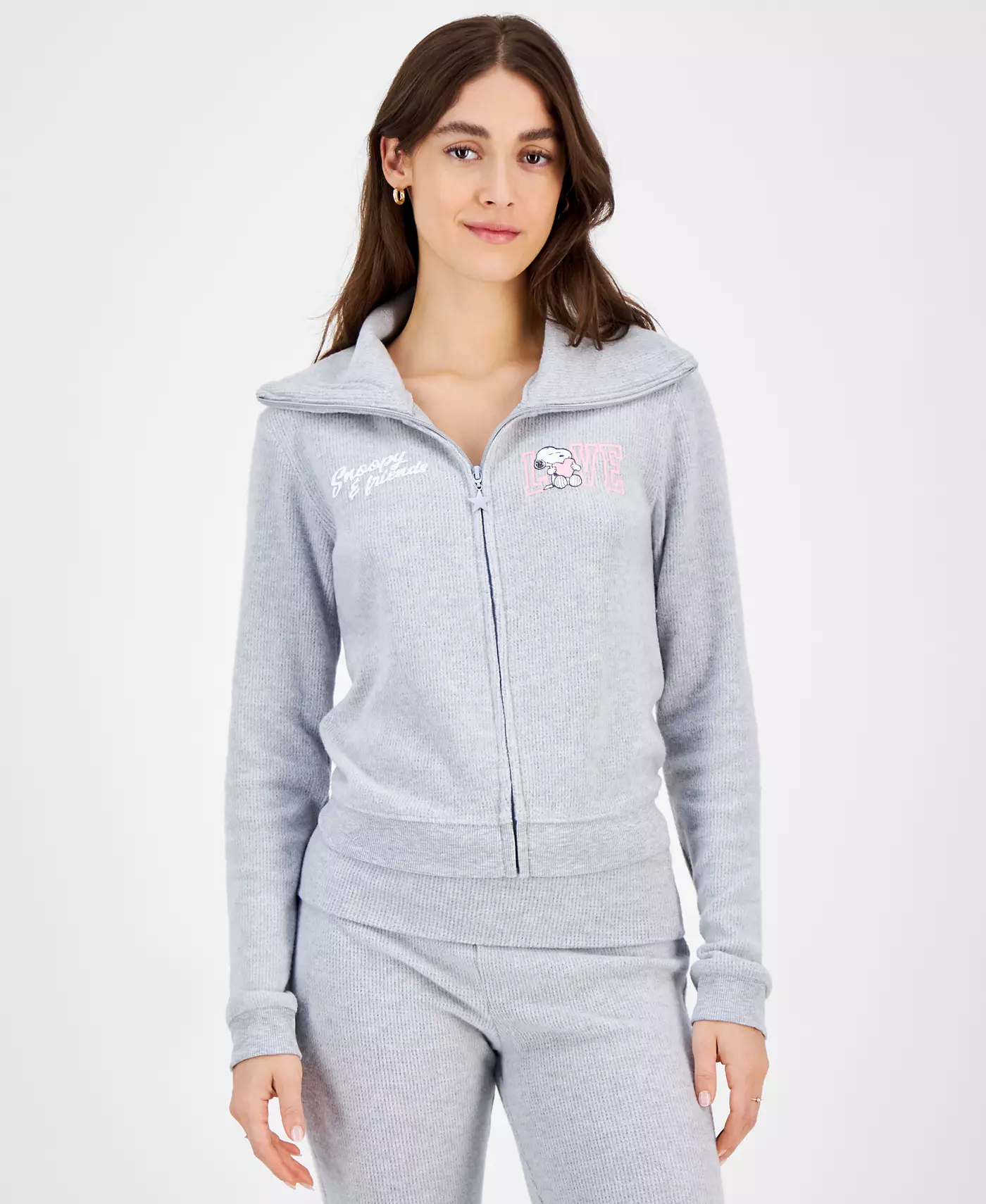 Grayson Threads, The Label Juniors' Snoopy Cozy Waffle Knit Top Zip-Up Top