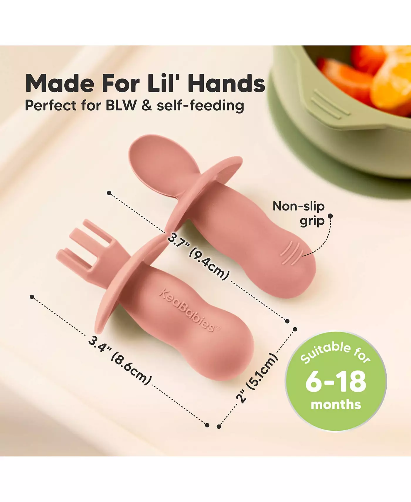 Набор из 4 ложек и вилок для младенцев KeaBabies Prep, столовые приборы для самостоятельного кормления ребенка 6-18 месяцев, набор для кормления младенцев BLW из силикона, без бисфенола-А
