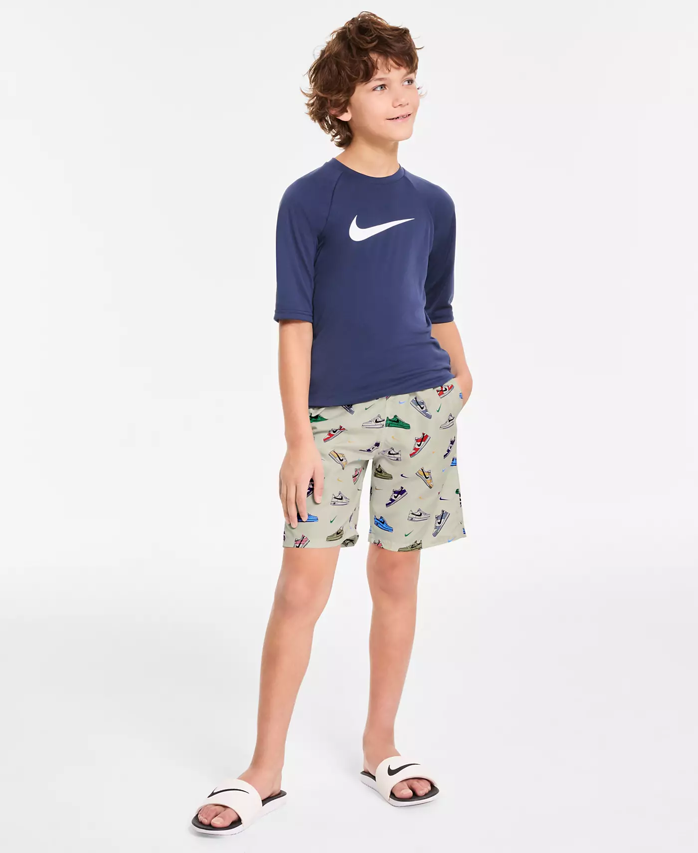 Плавки-шорты Nike Big Boys Hydroguard с коротким рукавом и 7-дюймовые плавки-шорты Volley