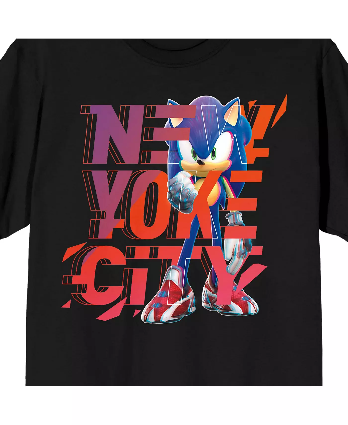 Мужская футболка Sonic The Hedgehog Sonic Prime New Yoke City с круглым вырезом и коротким рукавом, черная, размер 3XL