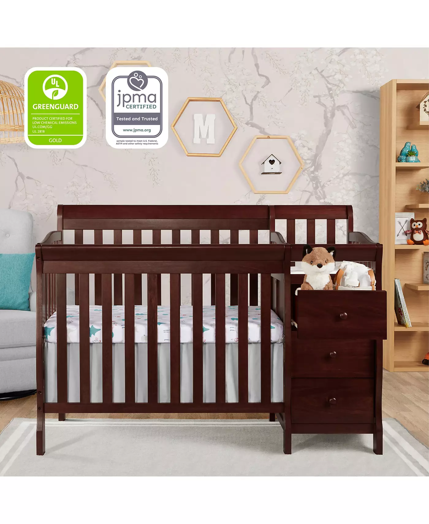 Dream On Me Baby Jayden 4-в-1 Мини-кроватка-трансформер и пеленальный столик, натуральный