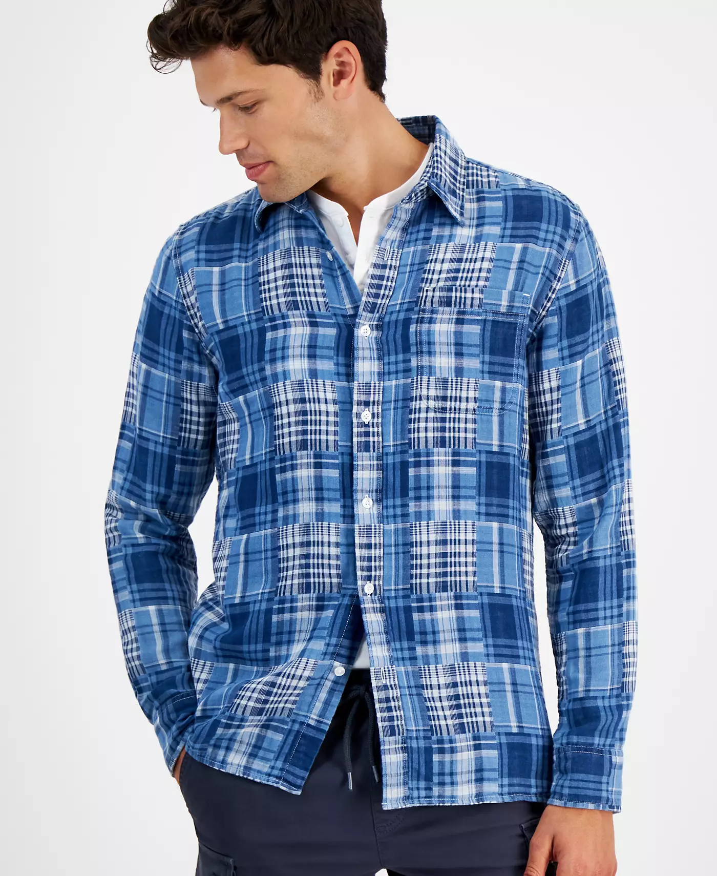 Мужская рубашка Sun + Stone Baldwin Regular-Fit Madras Plaid на пуговицах, созданная для Macy's