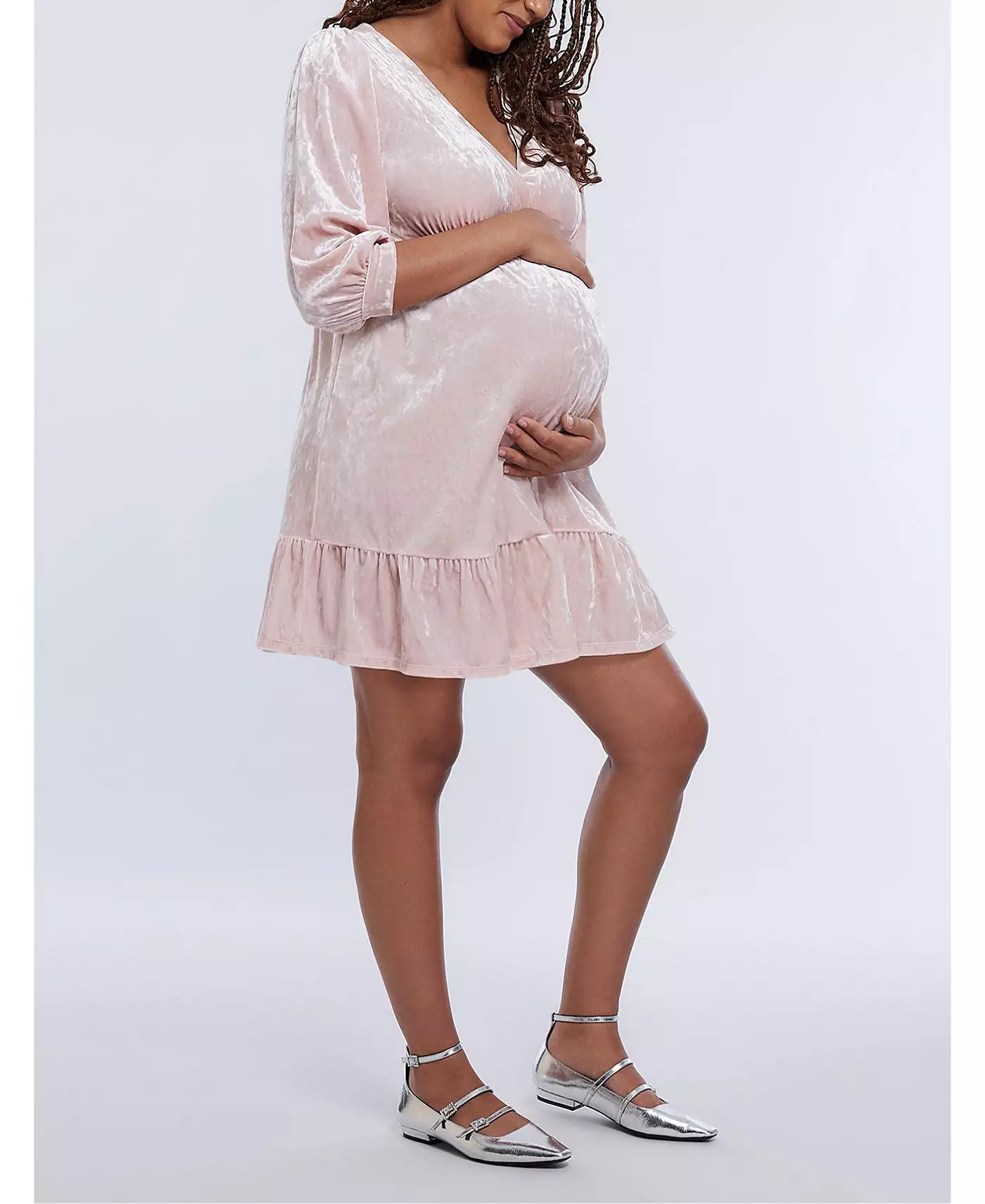 Материнство Материнство Женское Платье Babydoll с V-образным вырезом и оборками по подолу для беременных - Материнство Материнство