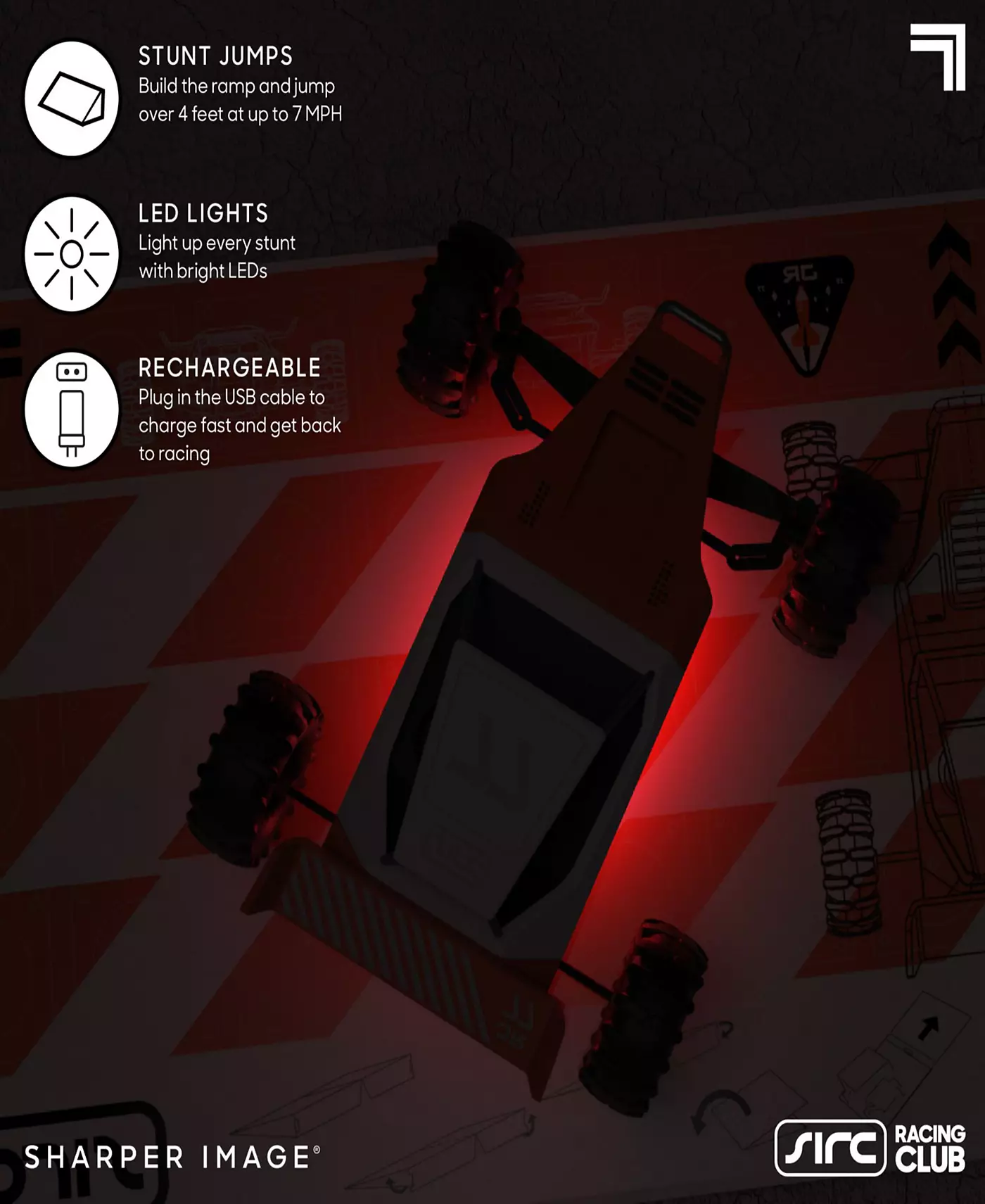 Sharper Image Пульт дистанционного управления Stunt Ramp Перезаряжаемый игрушечный автомобиль Jump Rover, набор из 3 шт.