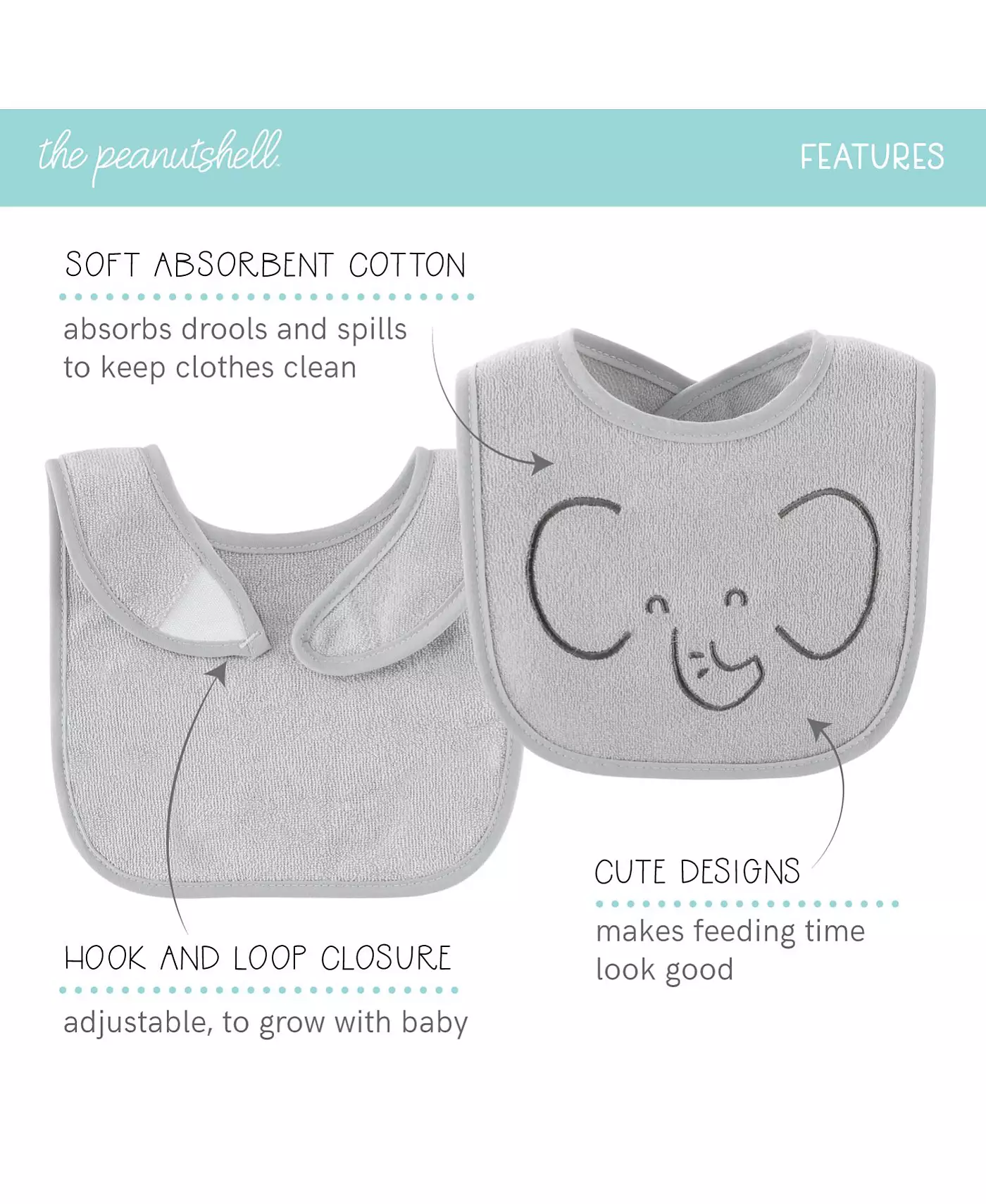 Мягкий махровый нагрудник для малышей Peanutshell, набор из 10 штук, кормление, прорезывание зубов, слюнотечение