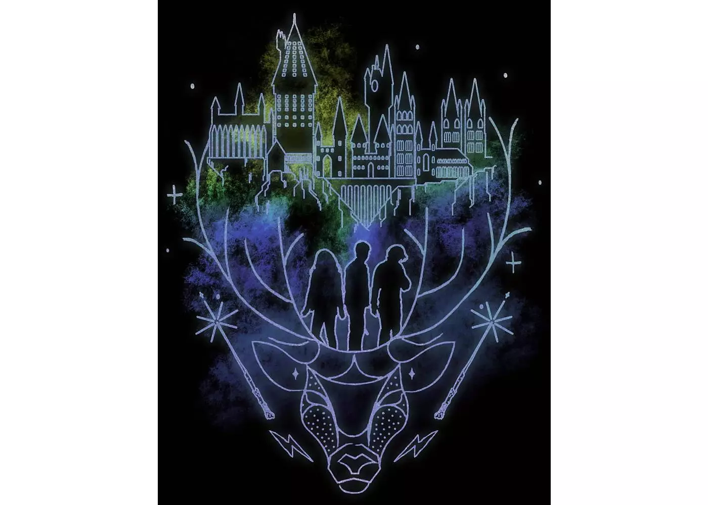 Мужская футболка с рисунком линии патронуса Гарри Поттера Хогвартса, черная, размер средний