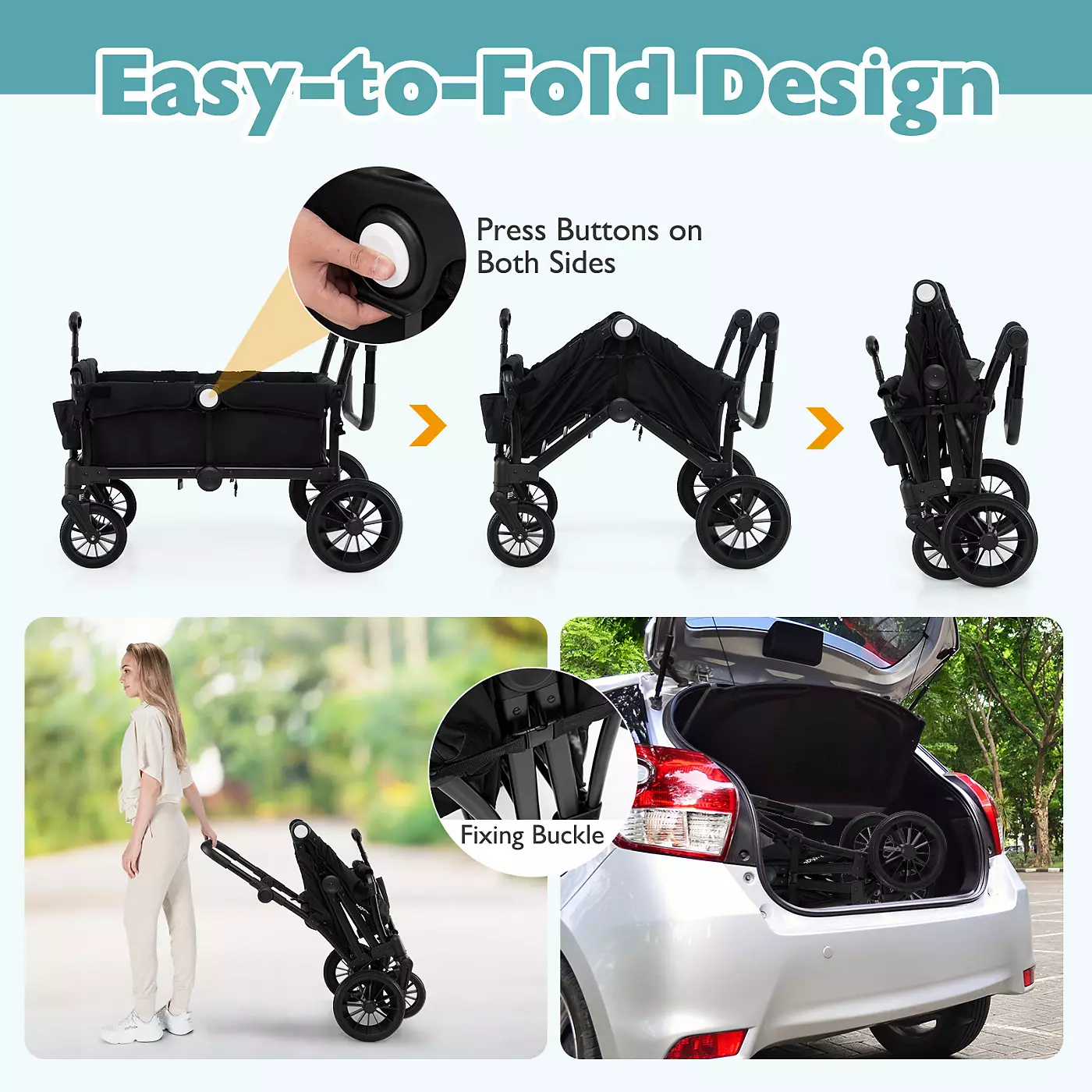 Slickblue 2-местная складная детская коляска Push Pull с регулируемой ручкой