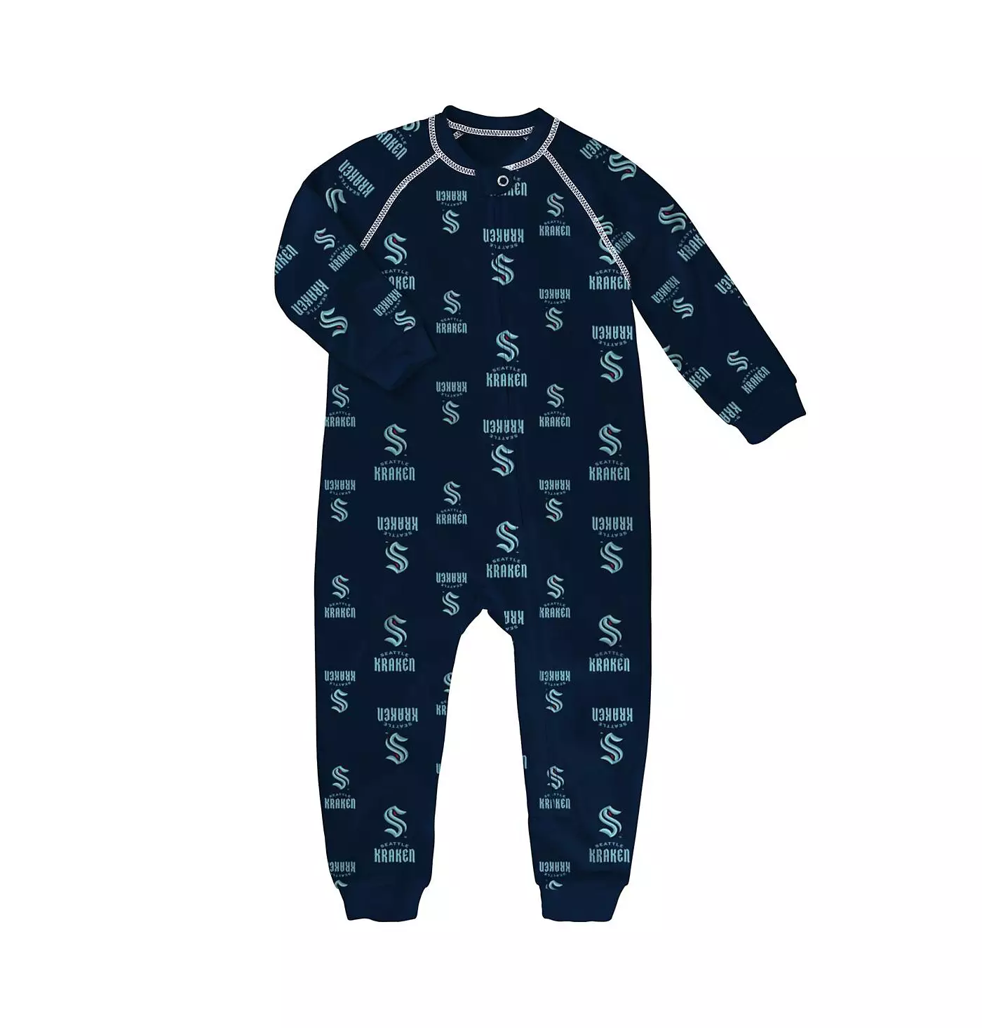Пижама-джемпер с застежкой-молнией для мальчиков и девочек с принтом команды Seattle Kraken Navy и реглан