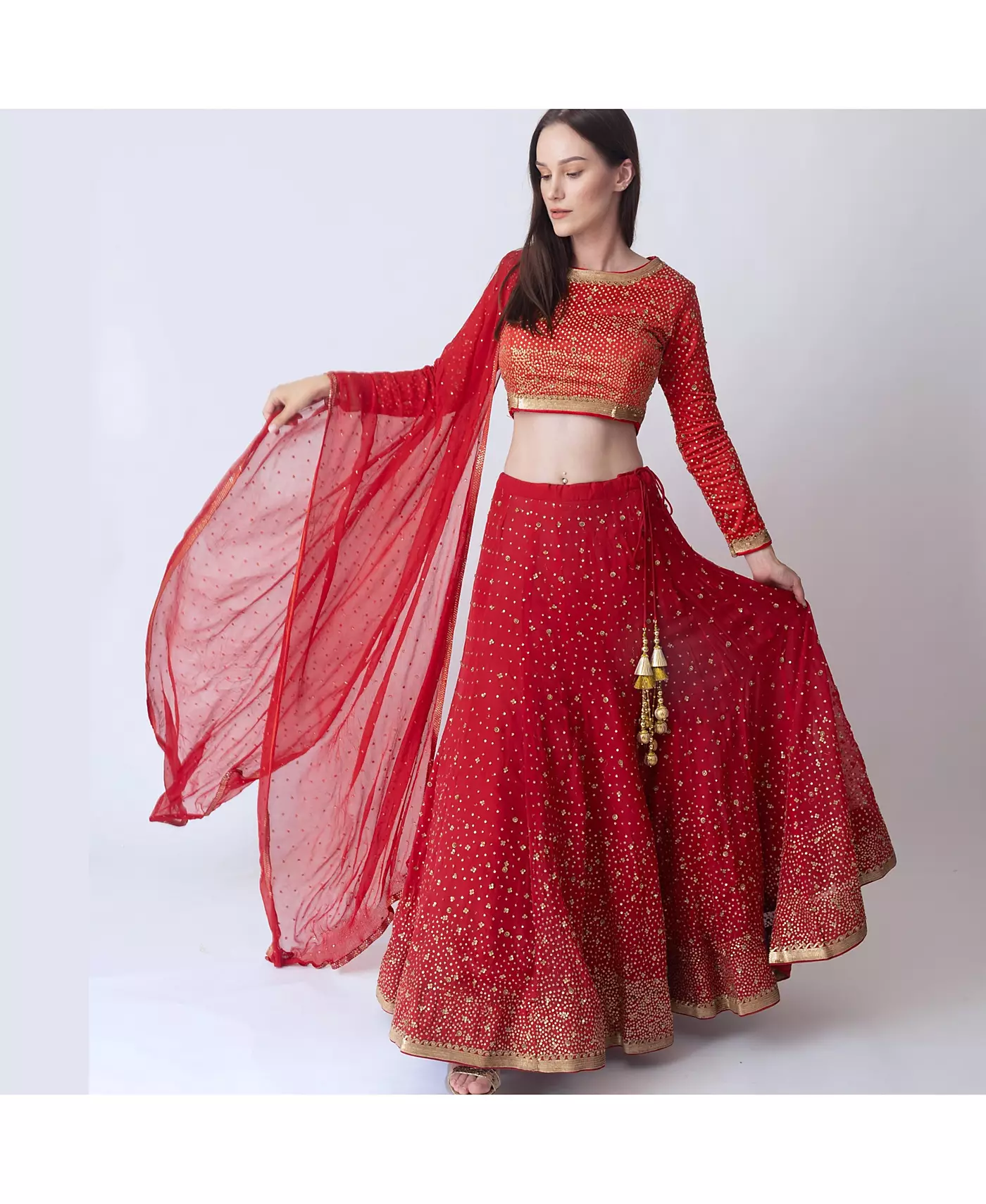 RAAS женские красные блёстки Lehenga Choli