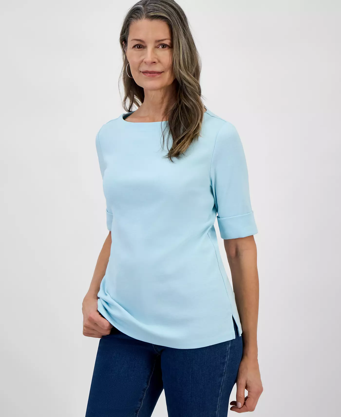 Женский топ Style & Co с вырезом-лодочкой и рукавами по локоть из хлопка, XS-4X