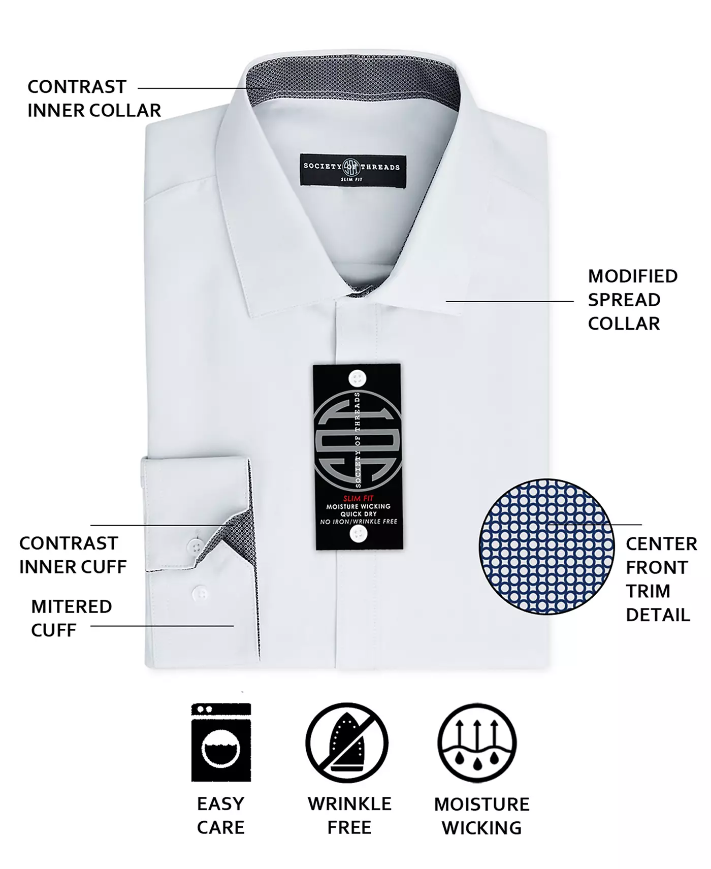 Мужская рубашка-рубашка Slim-Fit Non-Iron Performance от Society of Threads