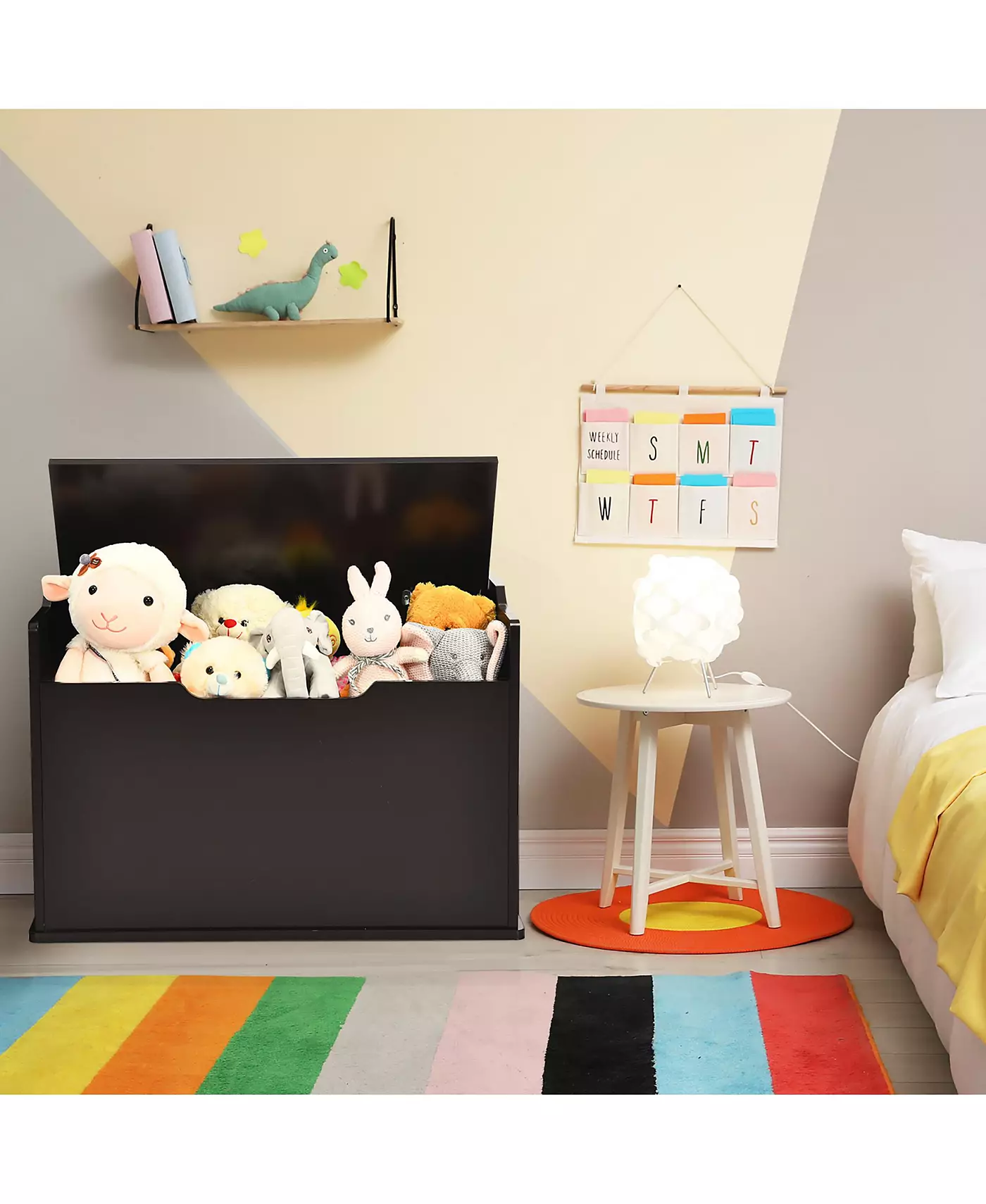 Ящик для игрушек для малышей Costway, деревянный, откидной, скамейка для хранения вещей с подушкой и предохранительным шарниром