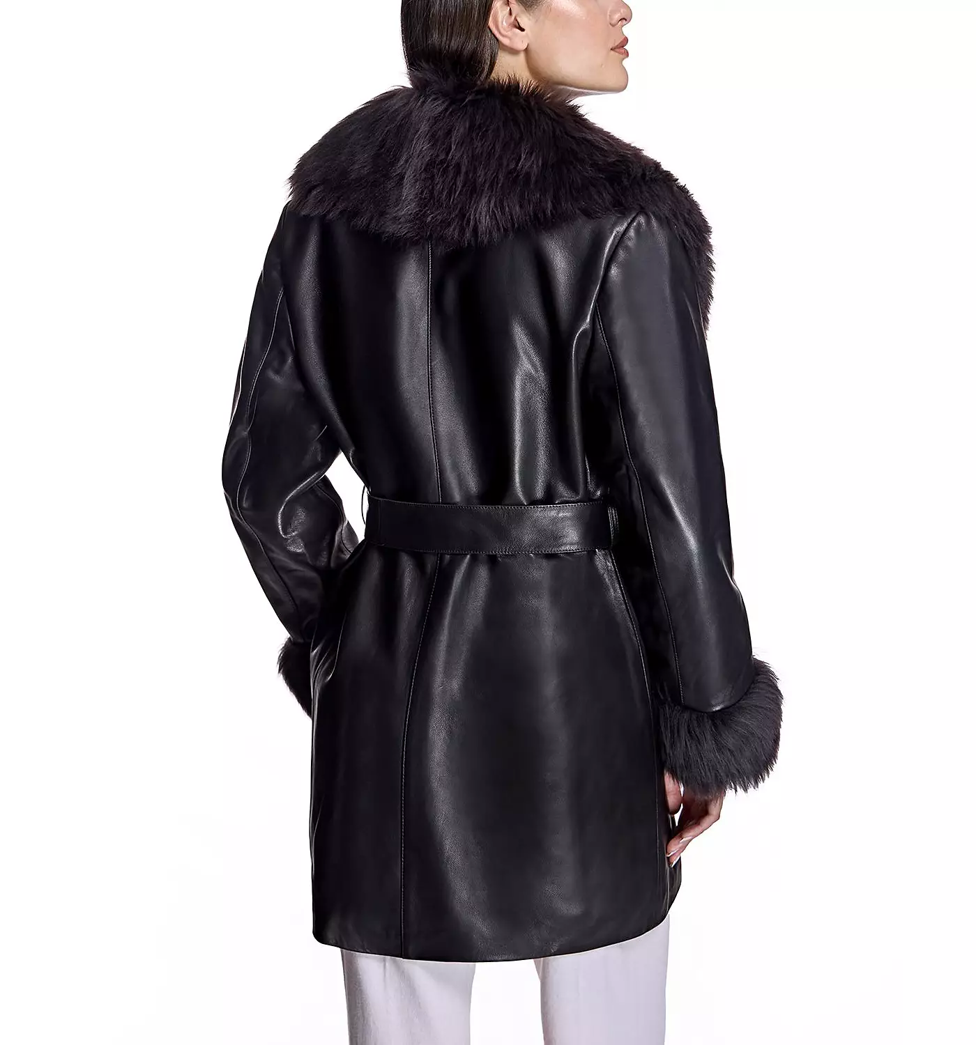 Женское пальто-халат Julia & Stella By Maximilian с отделкой из овчины