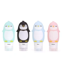 Kanga Care Travel Buddiez - Penguin Family (4 шт.) Разноцветные силиконовые многоразовые бутылочки на 3 унции