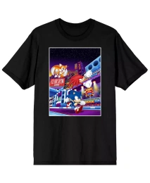Мужская футболка Sonic The Hedgehog Sonic Mania Game Tails, Sonic, Knuckles the Echidna Black Graphic Tee-3XL