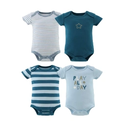 Боди из хлопка с короткими рукавами для мальчиков-младенцев Peanutshell, в полоску со звездами