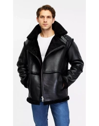 Мужская куртка Furniq UK Fashion из натуральной кожи, шерсть, черная