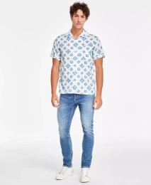 Мужская рубашка Sun + Stone Leblanc Regular-Fit Geo-Print Camp на пуговицах из льняной смеси, созданная для Macy's