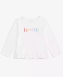 Футболка с длинными рукавами и принтом «Hooray» для девочек First Impressions Baby Girls, созданная для Macy's