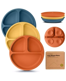 Упаковка из 3 тарелок с присосками для малышей KeaBabies, 100% силикон, детские тарелки с разделителями, без бисфенола-А, с присоской