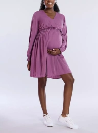 Материнство Материнство Тканое мини-платье с запахом и длинными рукавами - Материнство