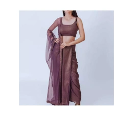 RAAS Женская фиолетовая блестящая плиссированная юбка и украшенный укороченный топ