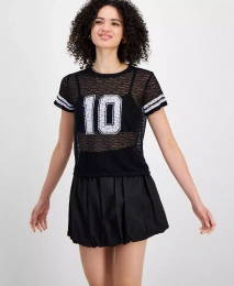 Футболка с короткими рукавами из кружева Madden Girl Juniors' Varsity