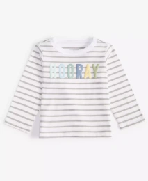 Футболка с длинными рукавами и принтом «Hooray» для девочек First Impressions Baby Girls, созданная для Macy's