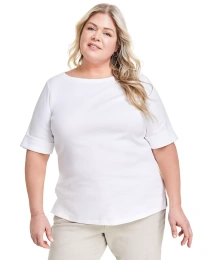 Style & Co Plus Size Топ с короткими рукавами и манжетами с принтом