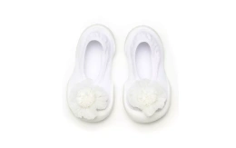 Komuello Детские дышащие моющиеся нескользящие носки для девочек на плоской подошве - Цветок-помпон белый