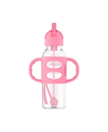 Бутылка-поильник Dr. Browns Narrow Sippy Straw Bottle с ручками из 100% силикона, 8 унций, розовая