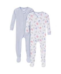 Gerber Baby Girls Baby Snug Fit Пижама со стопами, 2 шт., Бабочки