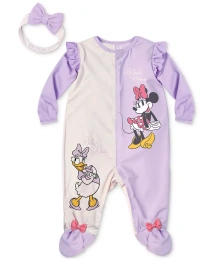 Повязка на голову и комбинезон с ножками Disney Baby Girls Minnie Mouse & Daisy Duck, комплект из 2 предметов