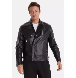 Мужская кожаная байкерская куртка Furniq UK, черная