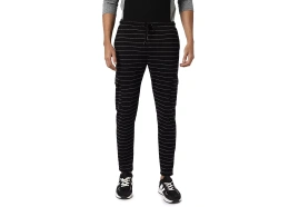 Мужские повседневные джоггеры Campus Sutra черного цвета в горизонтальную полоску