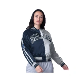 Женская укороченная атласная куртка Starter Navy/Silver Dallas Cowboys Zone Blitz на кнопках