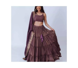 Женская коричнево-фиолетовая мерцающая блузка-чоли Lehenga Choli от RAAS с золотистыми акцентами