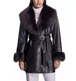 Женское пальто-халат Julia & Stella By Maximilian с отделкой из овчины