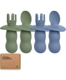 Набор из 4 ложек и вилок для младенцев KeaBabies Prep, столовые приборы для самостоятельного кормления ребенка 6-18 месяцев, набор для кормления младенцев BLW из силикона, без бисфенола-А