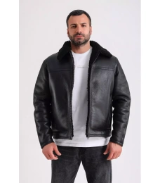 Мужская куртка Furniq UK из натуральной кожи, черная