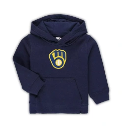 Outerstuff Малыши Мальчики и Девочки Темно-синий Milwaukee Brewers Team Primary Logo Флисовый пуловер с капюшоном