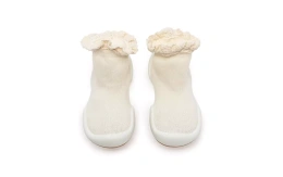 Komuello Носки для девочек, дышащие, моющиеся, нескользящие, с кружевной отделкой - кремово-белый